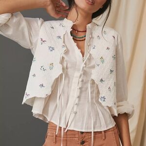 Maeve White Embroidered Cotton Vest